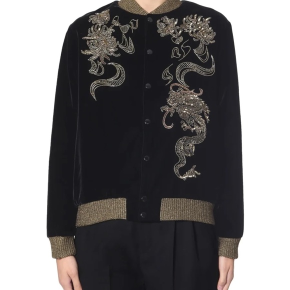 Saint Laurent Velvet Varsity Bomber Jacket - 36 - Picture 11 of 12